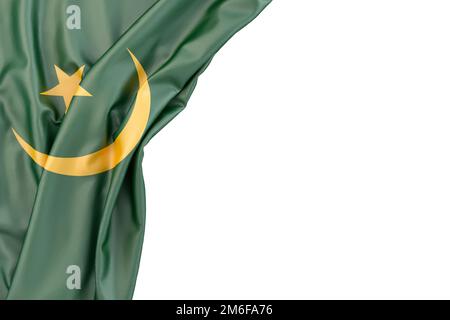 Bandiera della Mauritania all'angolo su sfondo bianco. Isolato Foto Stock