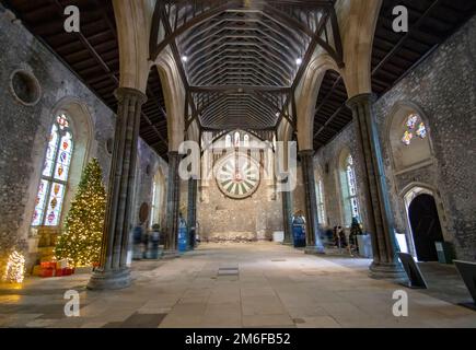 La tavola rotonda nella Great Hall di Winchester, Hampshire, Regno Unito Foto Stock