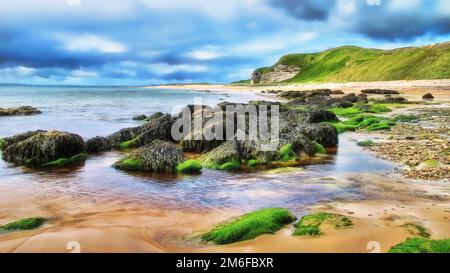 La costa di Sutherland a Brora insenature nelle Highlands Foto Stock