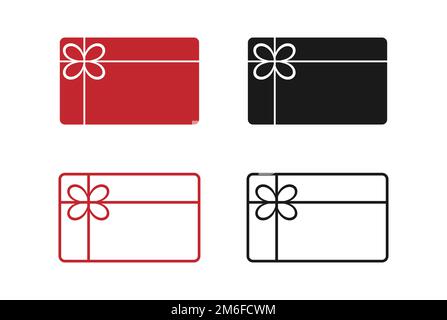 Una serie di modelli di carte regalo. Un regalo di incentivo. Carta fedeltà o sconto. Silhouette piena e contorno vuoto. Vettore per siti web, applicazioni, bus Illustrazione Vettoriale