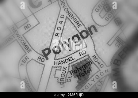 Poligono Distretto della città portuale di Southampton, Hampshire, Regno Unito atlas mappa nome della città - bianco e nero tilt-shift Foto Stock