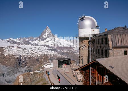 La vista sul Matterhorn Peak da Gornergrat, la famosa e iconica montagna svizzera delle Alpi, Zermatt, Vallese Foto Stock