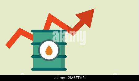 Petrolio greggio, petrolio, benzina, ed aumento di prezzi di combustibile altri. Tamburo del combustibile e freccia e sfondo crescenti. Vettore modificabile. Illustrazione Vettoriale