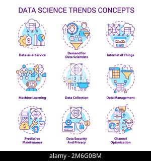 Set di icone dei concetti delle tendenze della scienza dei dati Illustrazione Vettoriale