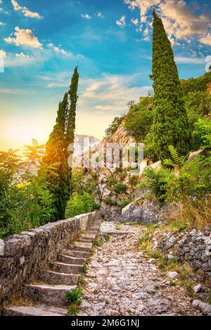 Strada nella fortezza di Cattaro Foto Stock