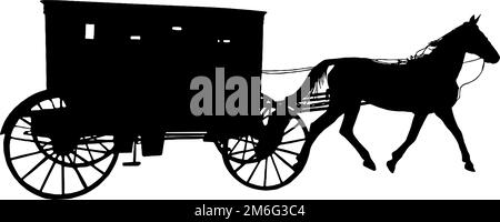 Cavallo Amish e buggy silhouette in nero Illustrazione Vettoriale