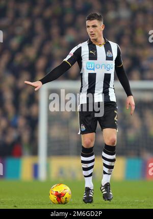 Ciaran Clark of Newcastle United - Norwich City / Newcastle United, Sky Bet Championship, Carrow Road, Norwich - 14th febbraio 2017. Foto Stock
