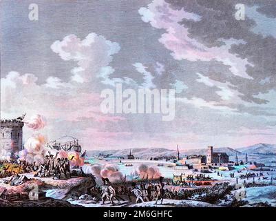 Revolution francaise et mougements contre revolutnaire : Victoire remportee par les Francais a Quiberon le 21 juillet 1795 contre les royalistes et l'armee de Grande Bretagne. Foto Stock