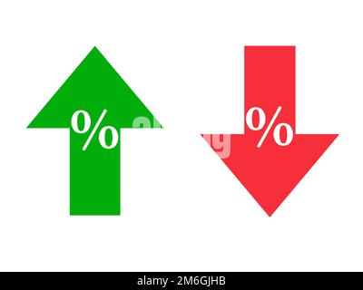 Segno di percentuale con frecce verdi verso l'alto e verso il basso, icona di inflazione o di imposta Foto Stock