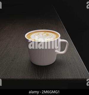 3D preparazione del caffè caldo latte art closeup sul tavolo da pranzo Foto Stock