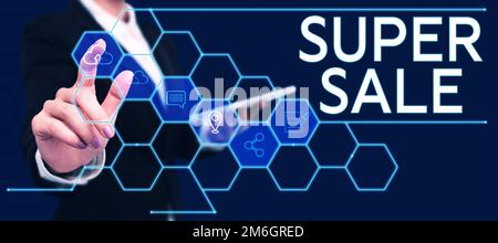 Didascalia di testo che presenta Super sale. Concetto di Internet che offre sconti eccezionali su prodotti e servizi selezionati Foto Stock