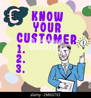 Presentazione concettuale conoscere il cliente. Concetto che significa marketing creare un sondaggio migliorare il prodotto o il marchio Foto Stock