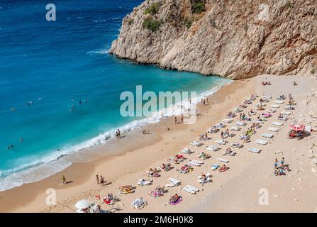 Spiaggia di Kaputas, una delle migliori spiagge della Turchia, Mar Mediterraneo. Foto Stock