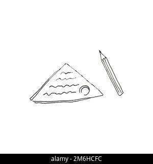 Lettera triangolare e matita. Illustrazione vettoriale disegnata a mano Illustrazione Vettoriale