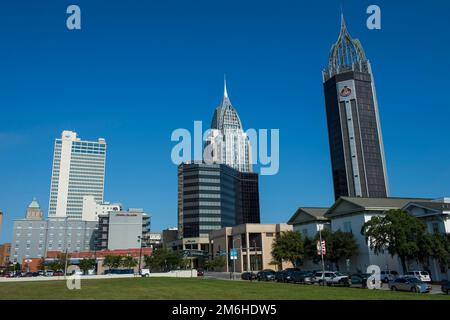 Skyline del centro di Mobile, Alabama, Stati Uniti Foto Stock