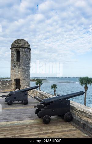 Vecchio cannone, Castillo de San Marcos, St Augustine, il più antico insediamento europeo, in Florida, USA Foto Stock