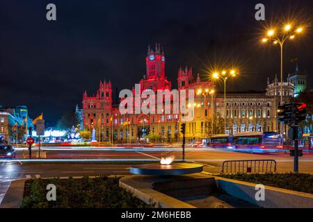 Vista notturna di Plaza de Cibeles, Madrid, Spagna Foto Stock