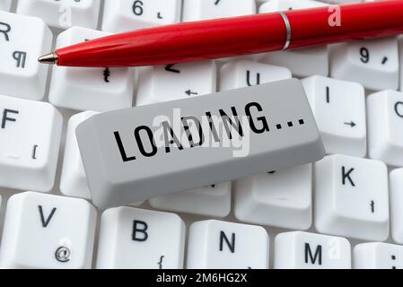 Scrittura visualizzazione testo Caricamento. Parola scritta in tempo per scaricare e visualizzare il contenuto di una pagina web Foto Stock