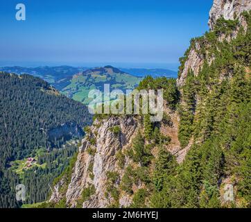 Alta quota Sentiero escursionistico Hoher Kasten, Canton Appenzell Innerrhoden, Svizzera Foto Stock