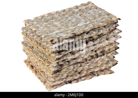 Pane piatto di segale svedese isolato su sfondo bianco Foto Stock