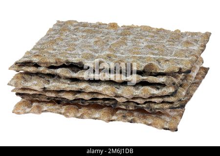 Pane piatto di segale svedese isolato su sfondo bianco Foto Stock