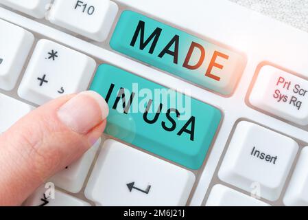 Testo che mostra l'ispirazione made in USA. Internet Concept marchio americano Stati Uniti prodotto locale Foto Stock