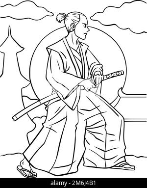 Samurai colorazione pagina per bambini Illustrazione Vettoriale