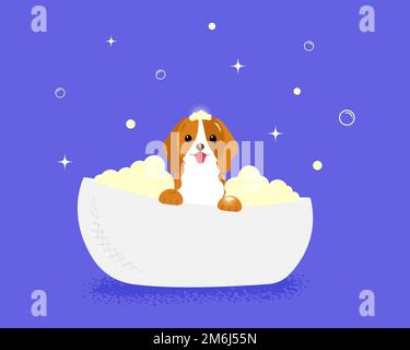 Banner gruppo di cane carino con bolla in stile piatto vettore. illustrazione per la cura degli animali domestici per contenuto, etichetta, banner, grafica e biglietto d'auguri. Illustrazione vettoriale Illustrazione Vettoriale