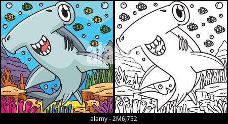 Hammerhead Shark Coloring Page Illustration Illustrazione Vettoriale