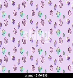 Motivo a foglie botaniche senza cuciture su sfondo viola. Ripetizione delle lamelle Foto Stock