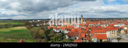 Vista aerea di Bad Koenigshofen con le attrazioni della città Foto Stock