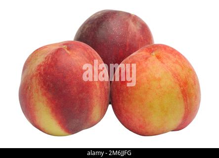 Diverse pesche isolate su fondo bianco Foto Stock