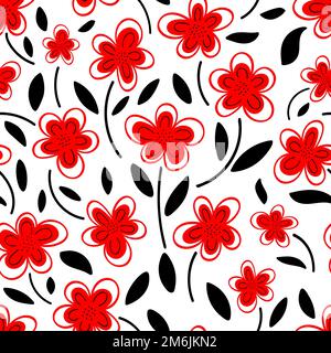 Fiori rossi su sfondo bianco motivo senza cuciture Foto Stock