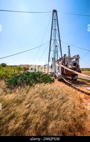 Attrezzature storiche per giacimenti petroliferi a Midland, Texas Foto Stock