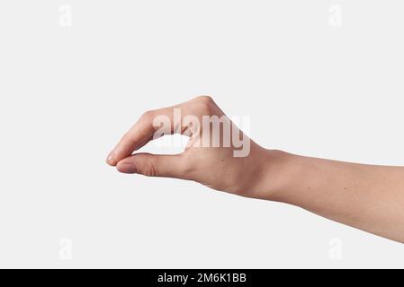 Set di mani di misurazione su bianco. Foto Stock