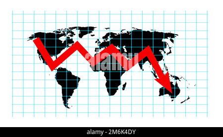 Concetto di crisi Econimical. Diffusa nel mondo, l’economia è in calo. illustrazione 3d Foto Stock