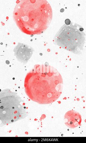 Bianco rosso nero vernice blots acquerello sfondo astratto, sartico sfondo verticale banner artistico Foto Stock