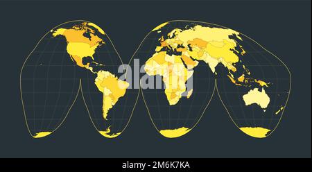 Mappa del mondo. Goode ha interrotto la proiezione dell'omolosina. Illustrazione futuristica del mondo per la tua infografica. Colori country gialli brillanti. Illustrazione Vettoriale