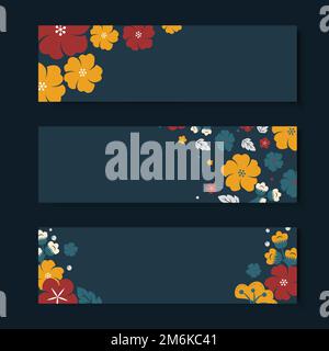 Vettore modello di scheda rettangolare con bordo dei fiori Illustrazione Vettoriale