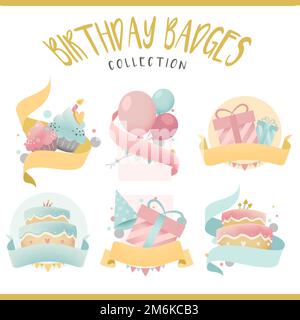 Collezione di colorati vettori di badge compleanno Illustrazione Vettoriale
