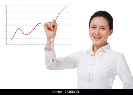 Le giovani donne di affari disegnano il grafico della curva Foto Stock