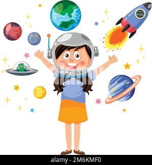 Illustrazione di una ragazza che indossa un casco astronauta Illustrazione Vettoriale