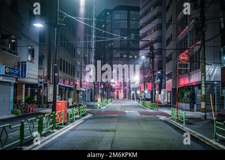 Vicolo indietro notte vista di Chuo-ku, Tokyo Foto Stock