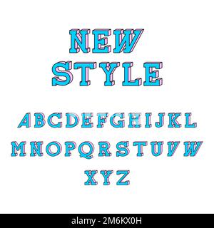 Illustrazione del vettore font isometrico di nuovo stile. Set di caratteri maiuscoli serif blu decorativi 3D, lettere alfabetiche calligrafiche isolate su sfondo bianco. Design moderno o retrò di tipo latino Illustrazione Vettoriale