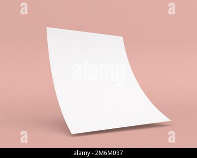 Foglio curvo di carta A4 su sfondo rosso. illustrazione di rendering 3d. Foto Stock