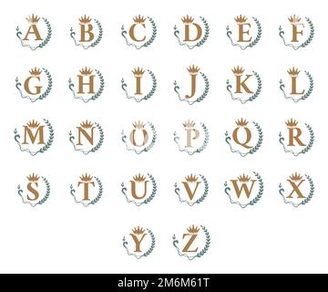 Lettere reali con corona, corona e serpente, nome monogramma. Elegante marchio sigla logo design Foto Stock