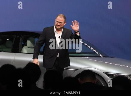 Presidente e CEO, Qualcomm Incorporated Cristiano Amon parla durante la giornata dei media CES 2023 al Las Vegas Convention Center di Las Vegas, Nevada, il 4 gennaio 2023. (Foto di Bryan Steffy/Sipa USA) Foto Stock