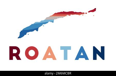 Mappa Roatan. Mappa dell'isola con belle onde geometriche in rosso blu. Vivace forma Roatan. Illustrazione vettoriale. Illustrazione Vettoriale
