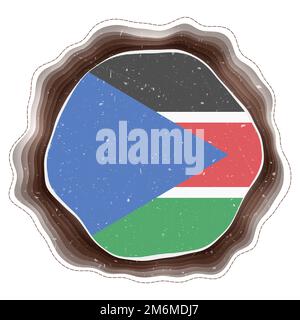Bandiera del Sud Sudan in cornice. Distintivo del paese. Cartello circolare a strati intorno alla bandiera del Sudan del Sud. Illustrazione accattivante del vettore. Illustrazione Vettoriale