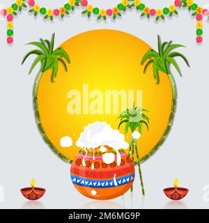 Buon concetto di Pongal. Felice Pongal festa raccolto illustrazione festival, può essere utilizzato per pubblicità, offerta, banner, poster disegni Illustrazione Vettoriale